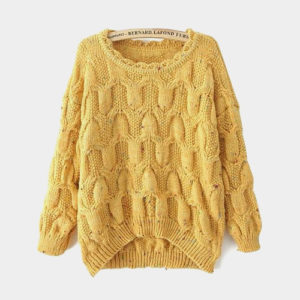 Yellow Long Sleeve Cable Knit Pollover